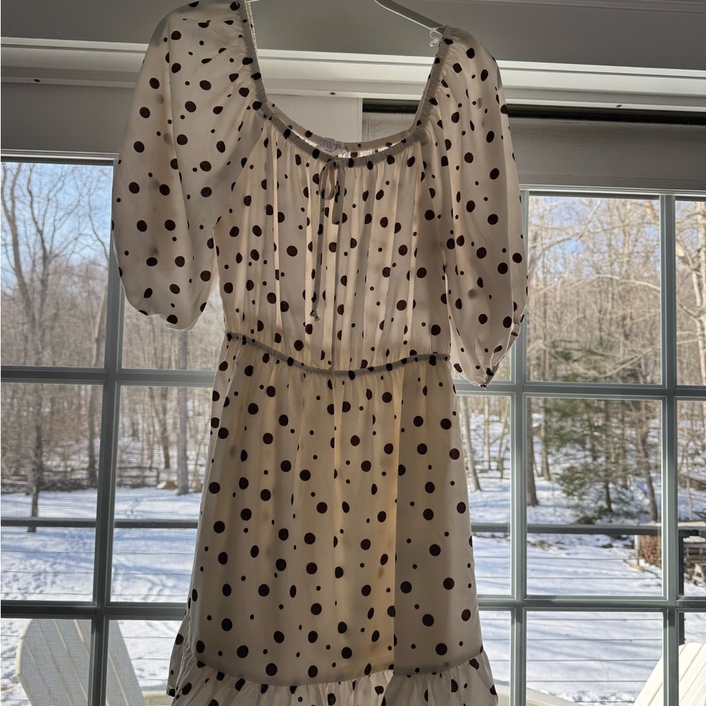 Sienna Sky Polka Dot Mini Dress in Cream and Brown